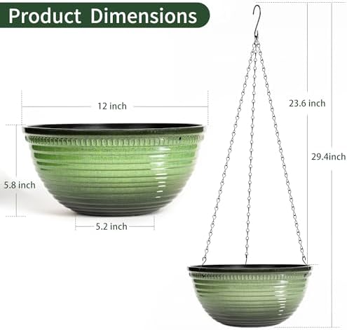 12 Inch Glazed Hanging Planters for Indoor Outdoor Plants, Hanging Baskets - Image 2