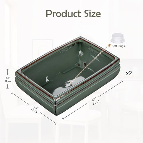 Set of 2 Large Bonsai Pots with with Drainage Hole, 8.7" Green Glazed - Image 3
