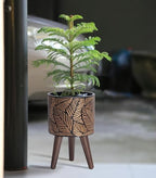 D'vine Dev 8 Inch Planter Pot with Wood Stand, Bronze/Grey, 88-L-A-6 - Image 5