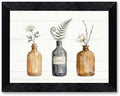Framed Canvas Wall Art Vintage Apothecary Bottles Wildflowers Amber Sage and Charcoal Canvas Print Poster Black Frame Wall Decor for Kitchen Bathroom Minimalist Art, Nature Print - Inch 24x36 by Unknown
