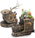 Retro-Style Succulent Pots with Drainage, Indoor/Outdoor Planter, Nostalgic Cactus/Bonsai Garden Pots for Home Decoration and Office Desk Decoration, Vintage Artwork (2 piece set) (bronze-colored) by EnjoylifeChangelife