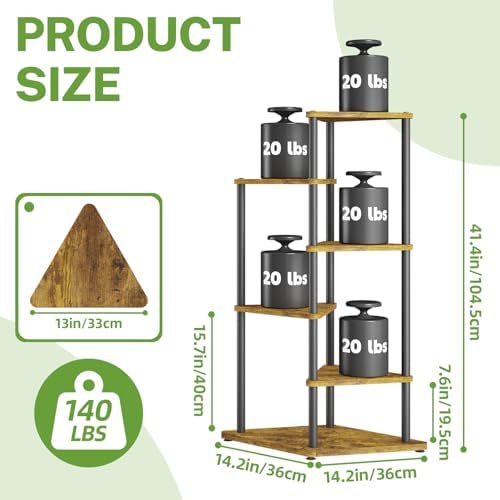 iDavosic.ly 5 Tier Wooden Plant Stand Indoor, 41 Inch Tall, Black & Brown - Image 3