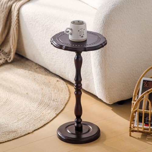 100% Solid Wood Round Side Table, Small Drink Table for Small Spaces, Modern End Table Accent Nightstand for Bedroom, Living Room, Corners and Office, Brown - Image 2