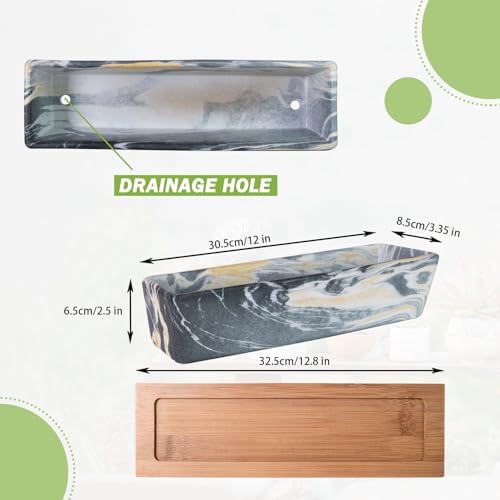 ARTKETTY Succulent Pots - Large Succulent Planters with Drainage Tray, Window Sill Planter, Long Rectangle Ceramic Pots for Indoor Cactus Plants Shallow Bonsai Window Box for Home Garden Decor - Image 2