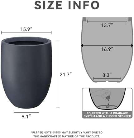 Kante Large Round Bullet Charcoal Concrete Planter 21.7" Tall, Outdoor - Image 2