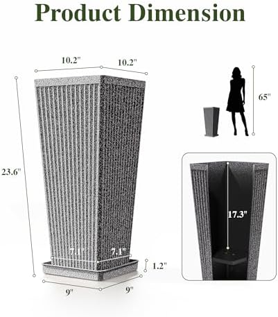24" Tapered Tall Planters for Outdoor Plants with Tray&Shelf, Gray - Image 2