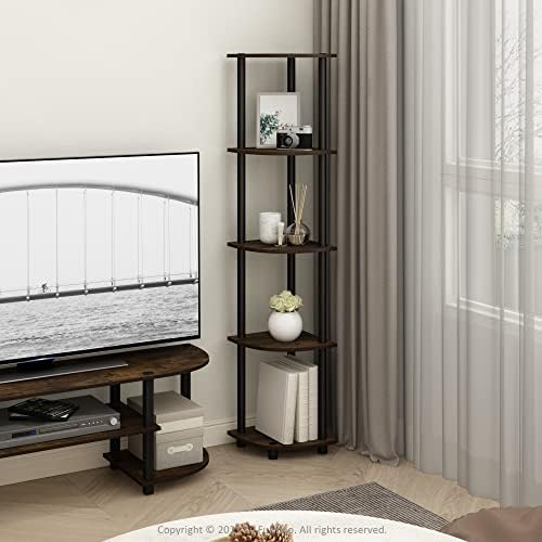 Furinno TURN-N-TUBE Corner Shelf, 5-Tier Corner Bookshelf, Open Storage Shelves, for Organization and Storage, Living Room, Home Office, Garage, Bedroom, Amber Pine - Image 2