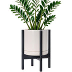 D'vine Dev Ceramic Pot with Ebony Wood Stand, Oatmeal, 10 in, 55-B-L-8 by DvineDevPlanterPotsandStand