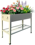 36 x 15 x 31 inch Galvanized Raised Garden Bed Outdoor with Legs & Storage Rack, Elevated Planter Box Standing Growing Bed for Backyard, Patio, Balcony, Balcony, 200lb Capacity Milk White by ChooseGardmaxforbetterlife