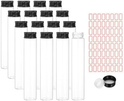 PATIKIL 80ml Test Tubes with Caps, 24Pcs 30x150mm Glass Clear Flat Bottom Test Tube Containers with Plastic Cap for Bead Party Candy Bath Salt Storage Scientific Experiment Plant(Black) by PATIKIL