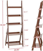 Maydear Bamboo Ladder Shelf Bookcase, 5-Tier Leaning Bookshelf Free Standing Organizer Storage Shelves for Living Room, Bedroom, Kitchen, Home Office, Balcony, Dark Walnut - Image 3