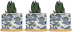 Asian Planter Ceramic Blue and Green Chinoiserie Round Plant Pots with Drainage Holes and Bamboo Tray Pot for Outdoor Garden Home Plant by BRUYU5SE