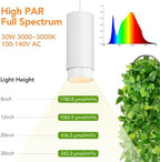 Zoomable Hanging Grow Light for Indoor Plant, Full Spectrum, White - Image 6