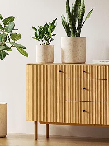 LE TAUCI 10+8+6 Inch Ceramic Pots for Plants, Indoor Planters with Drainage Hole and Plug, Modern Cylinder Flower Pots Set of 3 for Living Room and Bedroom, Glossy, Linen Birch - Image 3