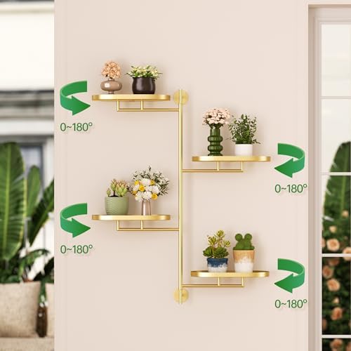 YQSLYSF Window Rotating Plant Stand Shelf Indoor Gold Metal Floating Shelves 4-Tier Wall Mount Plant hanger Holders for Wall Planter Modern Home Decor window sill gifts - Image 6
