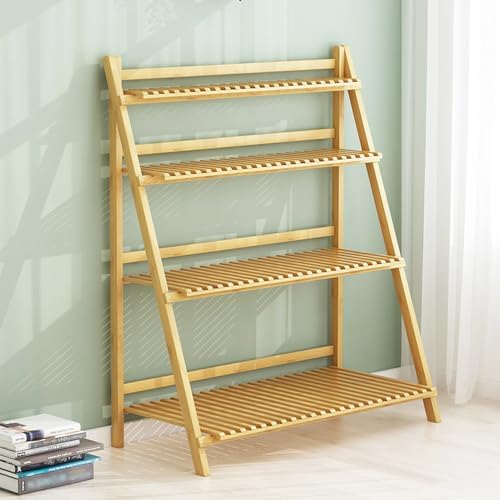3‑Tier Folding Ladder Bamboo Plant Stand, 48in Tall Corner Floor‑Standing P - Image 2