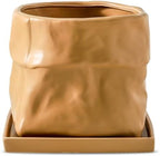 Nihow 8 Inch Ceramic Plant Pot with Drainage & Square Saucer,Terracotta by Nihow