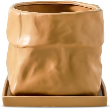 Nihow 8 Inch Ceramic Plant Pot with Drainage & Square Saucer,Terracotta by Nihow