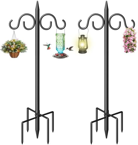 Double Shepherds Hooks for Outdoor, 76 Inch Heavy Duty Bird Feeder Pole with 5 Prongs Base, Adjustable Shepherds Hook for Bird Feeder, Garden, Weddings, Hanging Plant, 2 Pack by Unknown