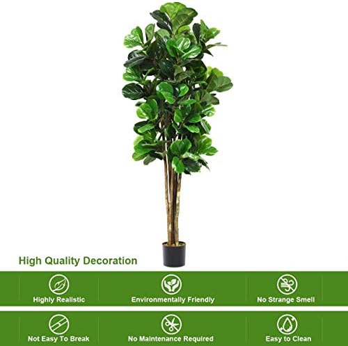 Goplus Fake Fiddle Leaf Fig Tree, 4FT Tall Artificial Tree Greenery Plants in Pots, Decorative Faux Trees for Indoor Home Office - Image 6