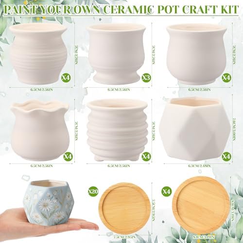Leitee 30pcs Flower Pots 3 Inch Paint Your Own Ceramic Pot Craft Kit Ready-to-Paint Small Succulent Pots Bulk with Drainage Hole Paint Set Mini Paintable Plant Vase for Spring Birthday DIY Gift - Image 2