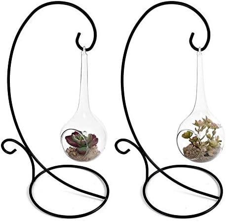 E-view Ornament Display Stand Set of 2 - Metal Stand Flower Pot Holder Rack for Hanging Glass Globe Air Plant Terrarium, Lantern, Witch Ball - Iron Home Wedding Decoration (18") - Image 2
