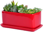 VanEnjoy 10 Inch Red Rectangle Ceramic Succulent Planter Pot Decorative Cactus Plant Pot Flower Container with Ceramic Tray by VanEnjoy
