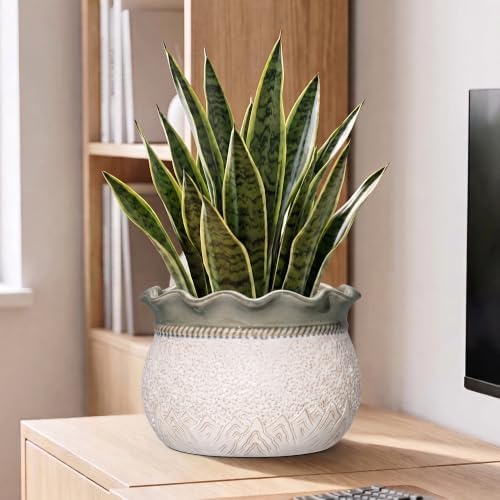 Ceramic Planter, 10 Inch Ceramic Pots for Plants, Beige-Grey - Image 5