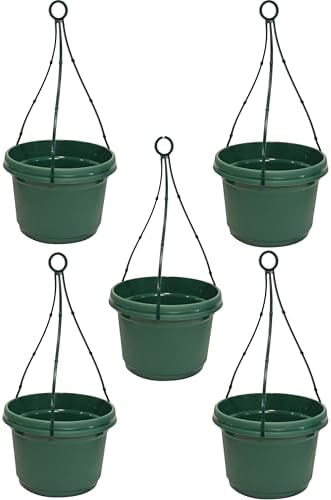 Plastic 11in Pots with Hangers Hunter Green Set of 5 by AustinPlanter
