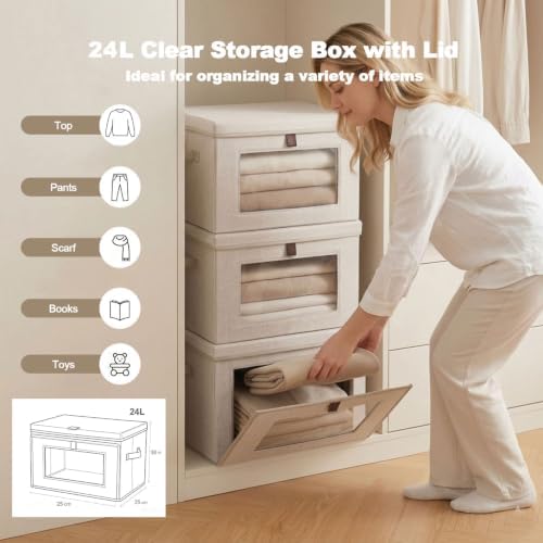 4 Pack Foldable Storage Bins with Lids, 15x10x10 Magnetic Front Open Closet Organizers, Stackable Fabric Cube Boxes for Baby Clothes, Diapers, Nursery, Toys, Yarn, Craft Room - Image 3