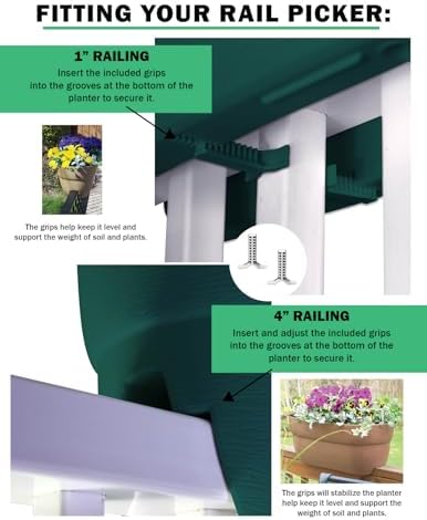 Bloomers Rail Picker Self-Watering Railing Planter Grow Box – 24" Weatherproof Resin Planter – Fits 1.25"–3.875" Wood & Metal Railings – White - Image 6