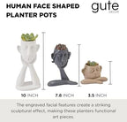 GUTE Human Face Shaped Succulent & Flower Planter Pots - Set of 3- Figurines for Garden - Indoor Outdoor Decorative Garden Figurines, Drainage Holes for Plants Artistic - White, Khaki, Grey - Image 2