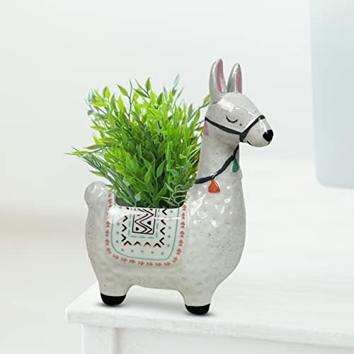 Ceramic Llama Planter for Succulent Plants Cute Alpaca Decor for Home, Office 8 1/2 Tall with Drain Holes Perfect for Cactus or Small House Plant Decoration (White) - Image 4
