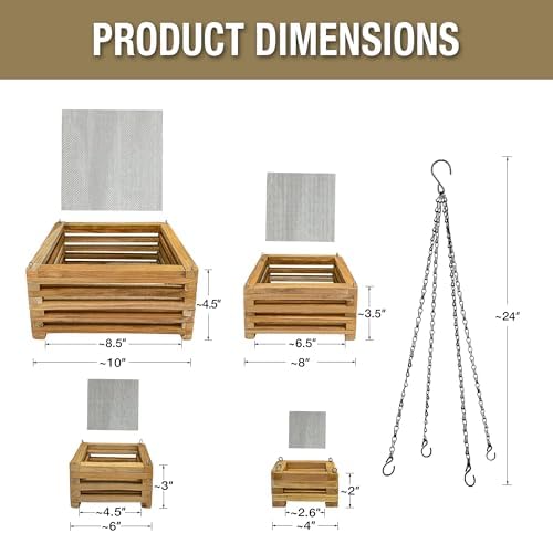 Teak Orchid Hanging Basket Set (4 Pack) – Solid Teak Wood Orchid Planters – Handmade Hanging Baskets for Vanda Orchids & Air Plants (Square) - Image 2