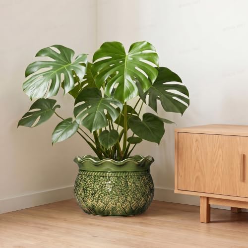 Ceramic Flower Pots, 12 Inch Planter with Drainage, Crack Green - Image 7