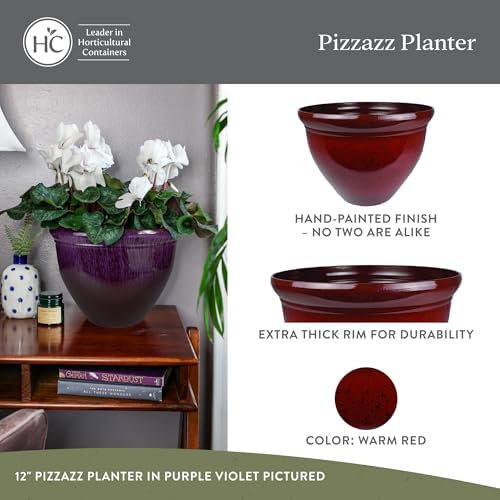 The HC Companies Pizzazz Round Planter Pot, 16 Inch, Warm Red, 2-Pack - Image 2