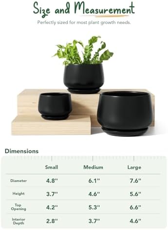 LE TAUCI Plant Pots, 4.1+5.1+6.5 inch, Set of 3, Black, Indoor Pot - Image 6