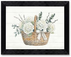 Framed Canvas Wall Art Watercolor Floral Wicker Basket White Hydrangeas Canvas Print Poster Black Frame Wall Decor for Living Room Bedroom Pussy Willow, Grace Decor - Inch 16x20 by Unknown