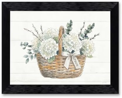 Framed Canvas Wall Art Watercolor Floral Wicker Basket White Hydrangeas Canvas Print Poster Black Frame Wall Decor for Living Room Bedroom Pussy Willow, Grace Decor - Inch 16x20 by Unknown