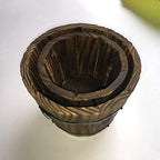 Rustic Wood Whiskey Barrel Planter Box Round Wooden Garden Flower Pot 3Pcs Different Sizes(L/M/S) - Image 5