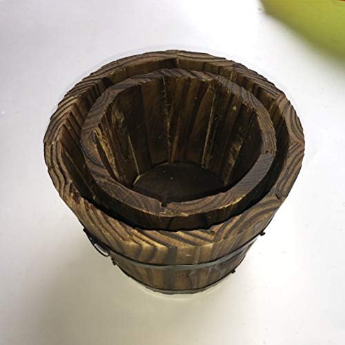Rustic Wood Whiskey Barrel Planter Box Round Wooden Garden Flower Pot 3Pcs Different Sizes(L/M/S) - Image 5