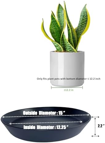 Ceramic Plant Saucer Tray 12 14 15 Inch Black, 15" OD x12.25 ID x2.2 Deep| Extra-Large Size Sturdy Heavy Duty Glazed Bevel Planter Drip Flower pots with Catch Basin for Indoor Outdoor Plants - Image 2
