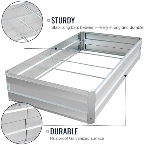 Raised Garden Bed Kit, Galvanized Raised Bed with Gloves & Support Rod, Outdoor Patio Planter Box for Plants Vegetables Flowers,5.6 * 3 * 1 FT,Silver - Image 6