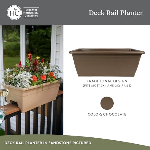 The HC Companies 24 Inch Deck Rail Planter Box with Drainage Plug, Lightweight UV-Resistant Plastic Outdoor Planters for Wood Deck Rail, Flower Box for Garden, Patio, Balcony, and Fence, Chocolate - Image 3