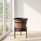 BESTOYARD Plastic Whiskey Barrel Planter, 11.8x8.3 in Rustic Decorative Pot - Image 6