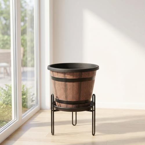 BESTOYARD Plastic Whiskey Barrel Planter, 11.8x8.3 in Rustic Decorative Pot - Image 6
