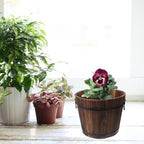 Vaguelly Rustic Wooden Barrels Planters Whiskey Barrels Bucket with Handle, Flower Planter Plant Pots Container Water Wishing Well Pail Garden Backyard Outdoor Indoor Decor - Image 3