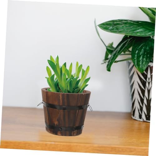 4pcs Planter Pot with Drainage Rustic Whiskey Barrel Flower Pots for Indoor and Outdoor Gardening for Succulents Cacti and Flowers - Image 5