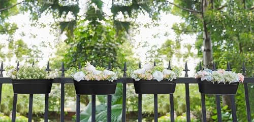 Dahey 15 Inches Railing Planter Box 4 Pcs Metal Hanging Flower Pots, Black - Image 5