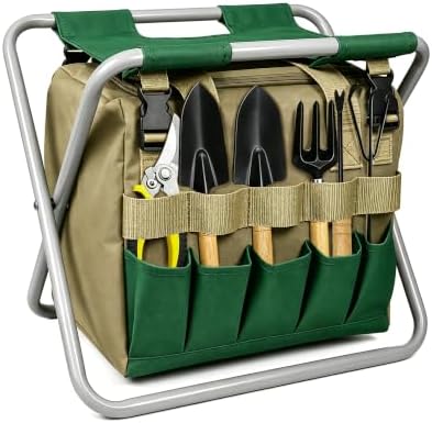 Folding Gardening Stool with Heavy-Duty Oxford Cloth and Garden Tool Kit by OUMUHE